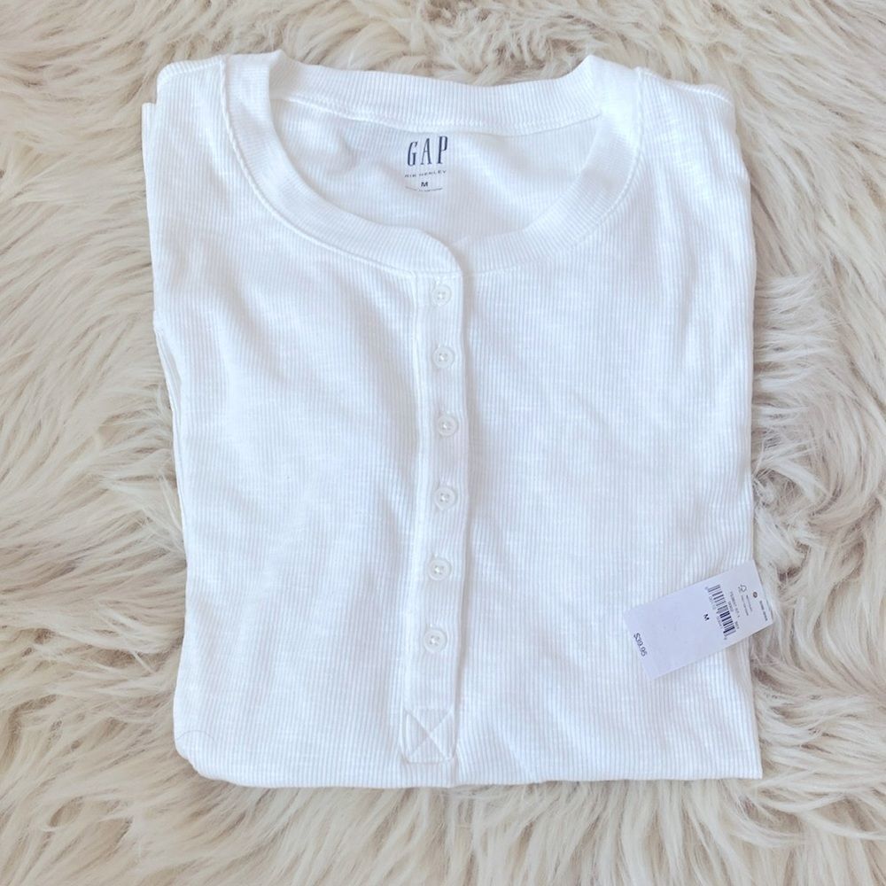GAP Rib Henley neck long sleeve shirt size M Cottage Core Casual NWT - Picture 3 of 13
